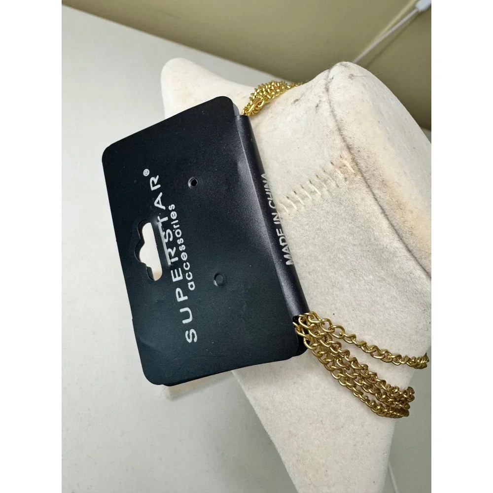 Superstar Gold Tone‎ Triple Chain Layered Hoop Pendant Necklace Y2K Quiet Luxury